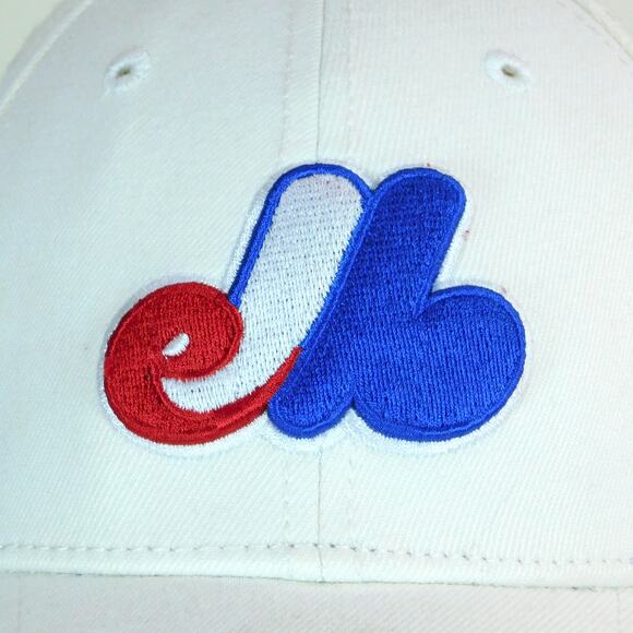 New Era Montreal Expos Flex Fit Hat Size M/L Cream Blue Underbrim MLB - Picture 2 of 7
